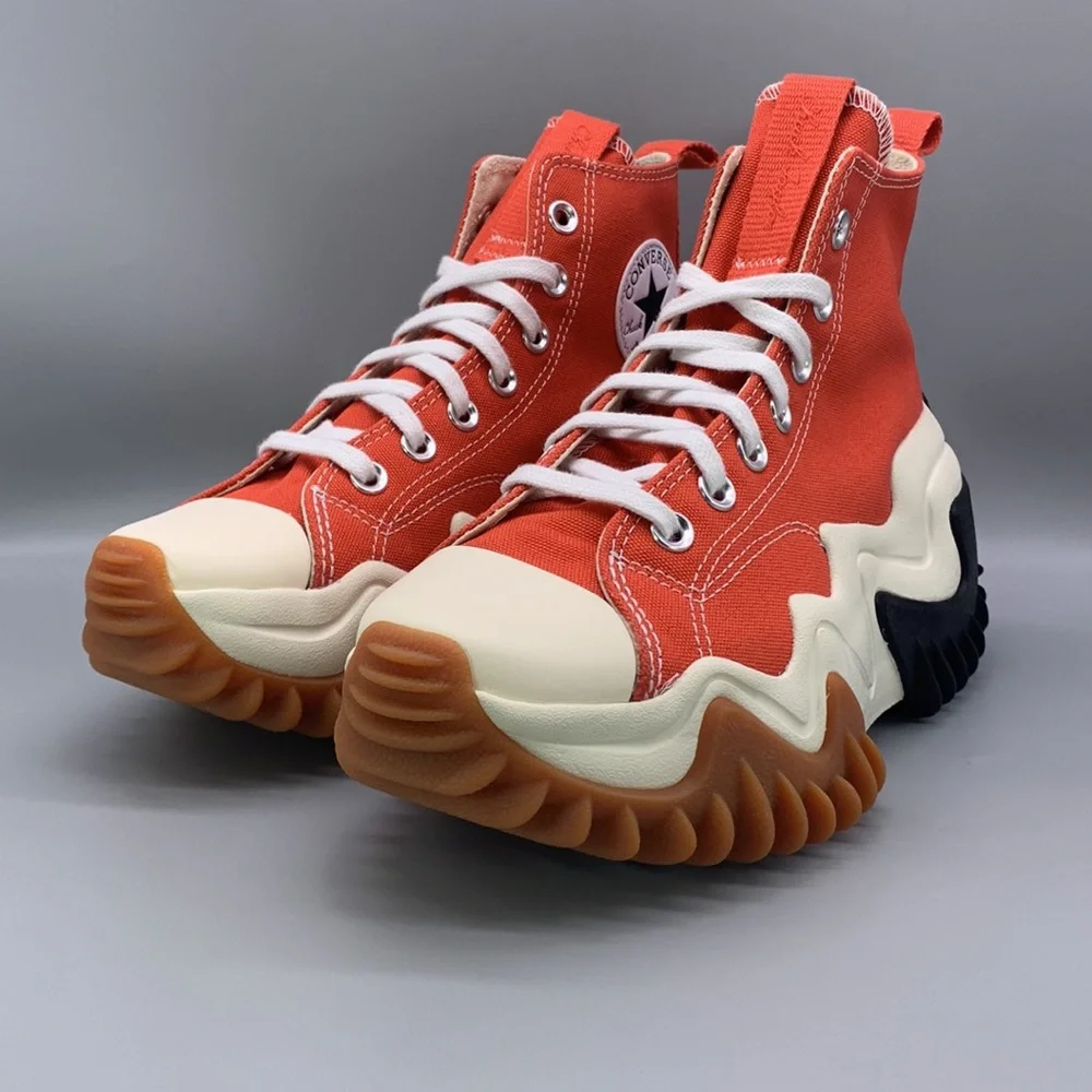Converse Orange, White & Black Platform Run Star Hike Motion High Top Sneakers